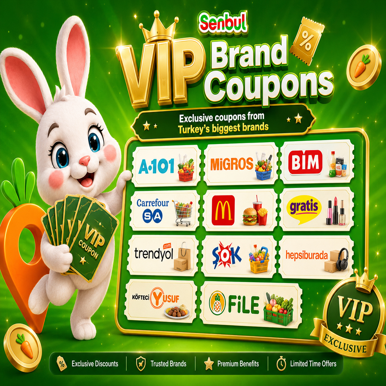 VIP Brand Coupons feature in Senbul app