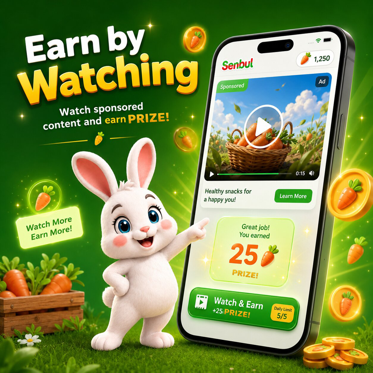 Earn Prize by watching sponsored content