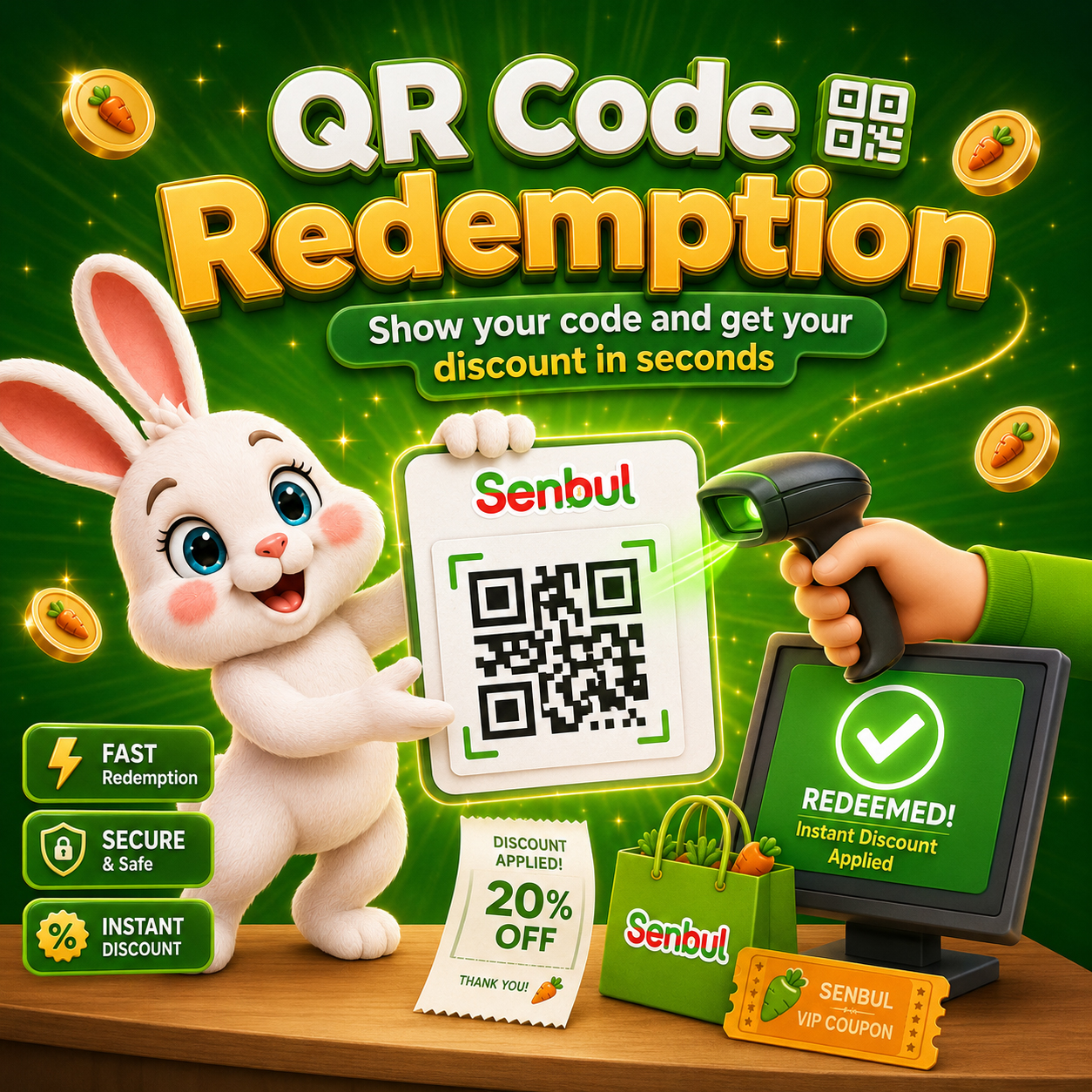 QR code coupon redemption at checkout