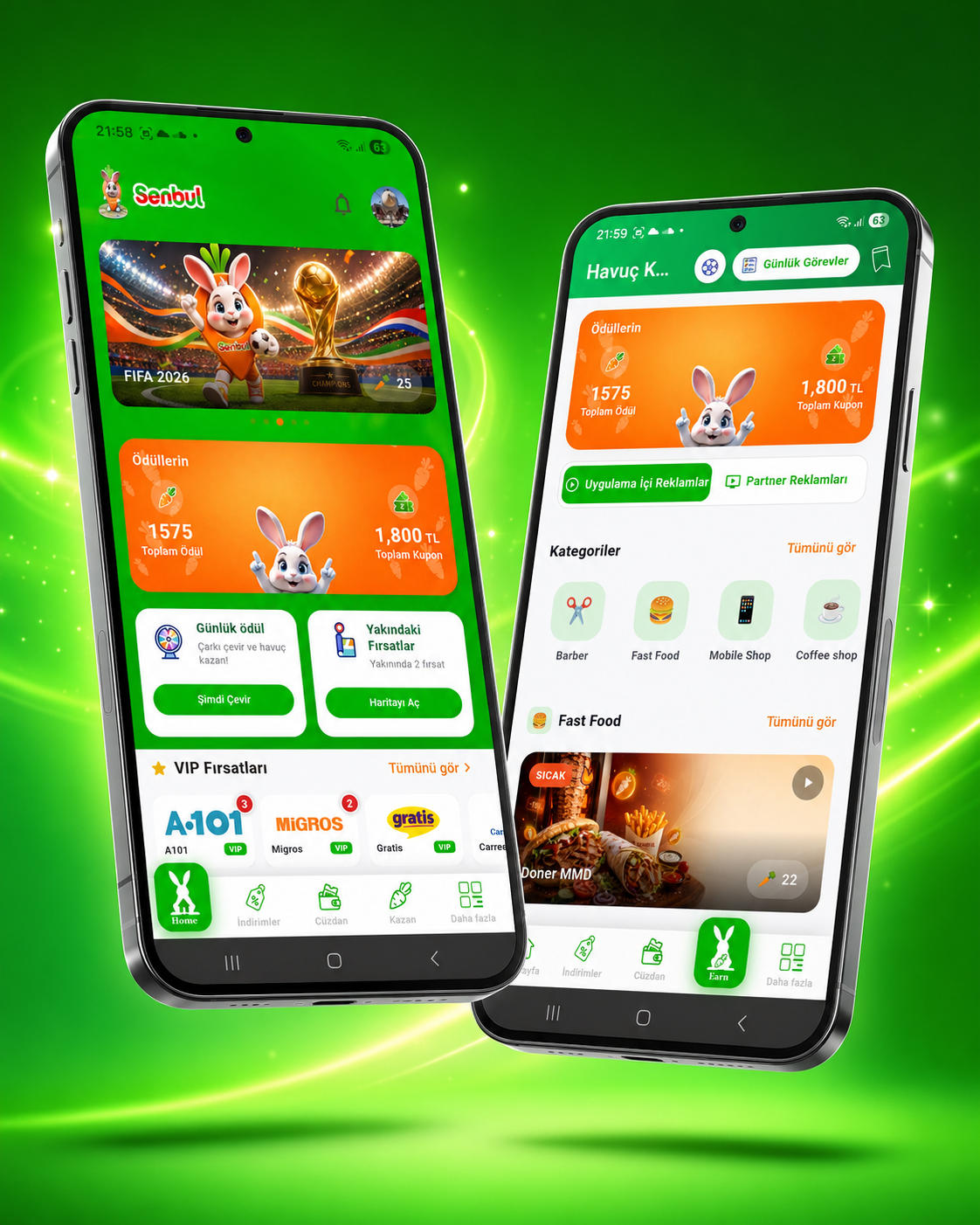 Senbul User App screenshot showing coupons and rewards